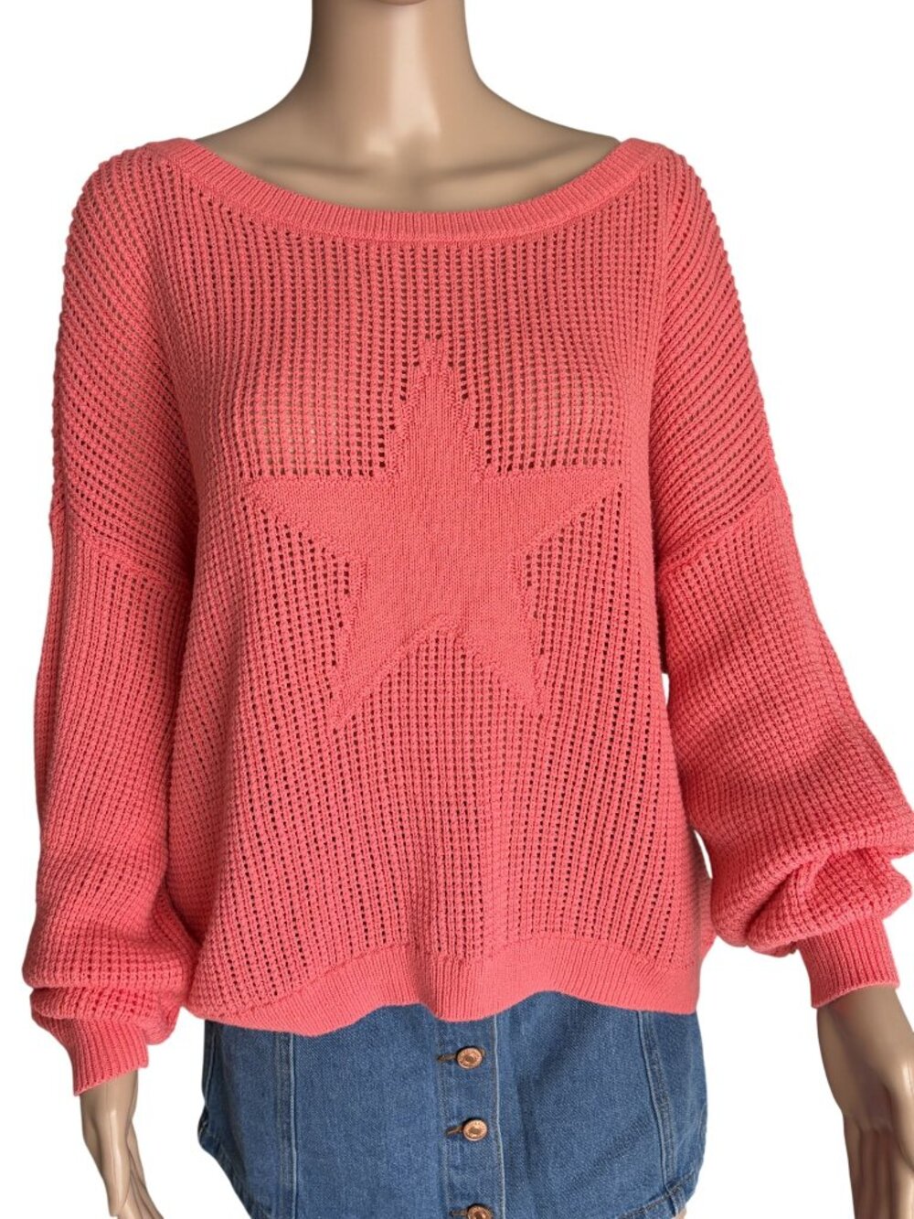 Hollister Open - Knit Star Sweater in Colar Pink Size Large